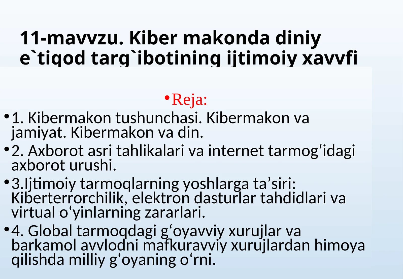 Kiber makonda diniy e`tiqod targ`ibotining ijtimoiy xavvfi