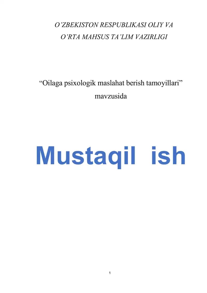 Oilaga psixologik maslahat berish tamoyillari