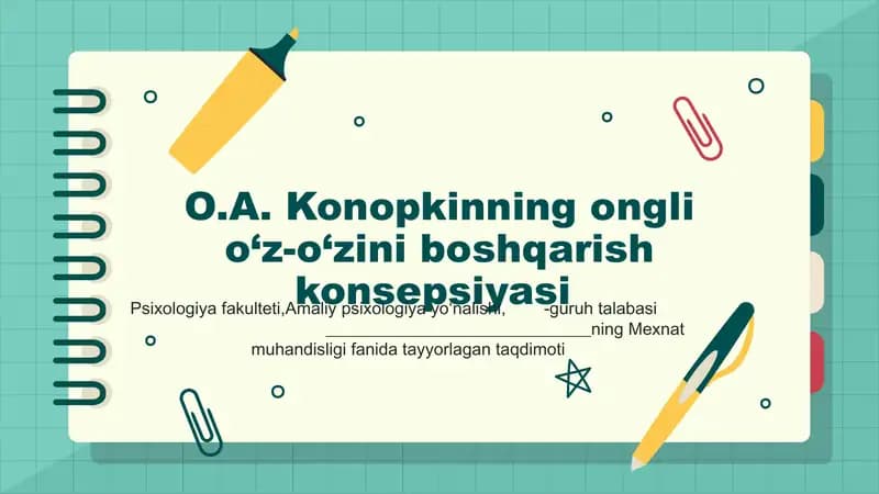 O.A.Konopkinning o‘z-o‘zini boshqarish konsepsiyasi
