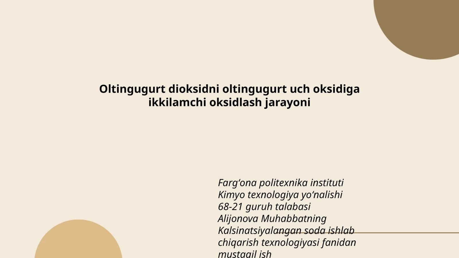 Oltingugurt dioksidni oltingugurt uch oksidiga ikkilamchi oksidlash jarayoni