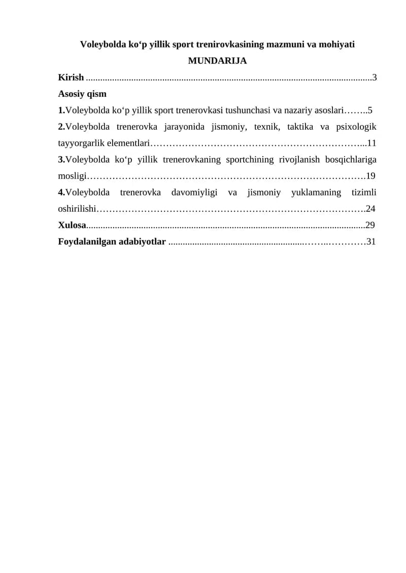 Voleybolda ko‘p yillik sport trenirovkasining mazmuni va mohiyati