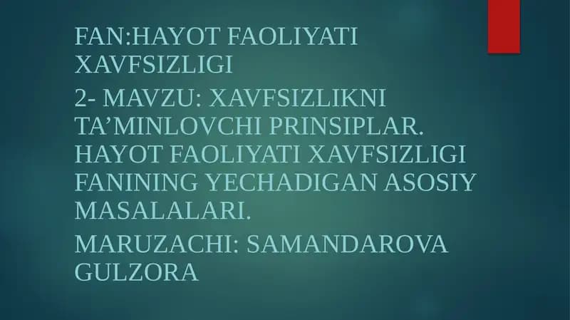 Xavfsizlikni ta’minlovchi prinsiplar