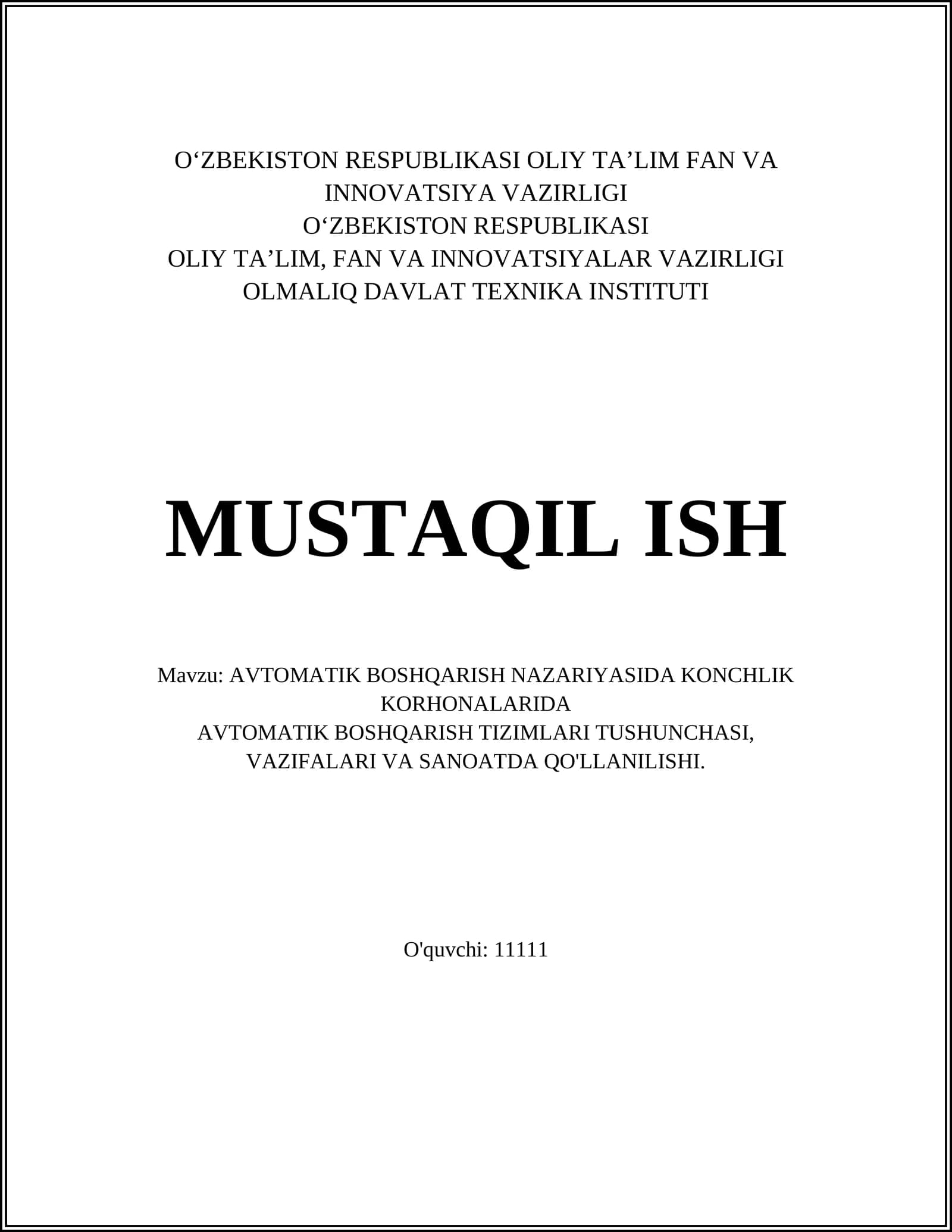 AVTOMATIK BOSHQARISH NAZARIYASI