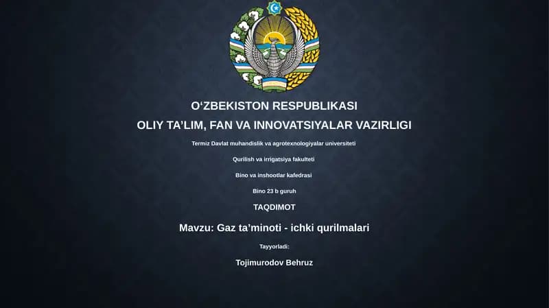 Gaz taʼminoti - ichki qurilmalari