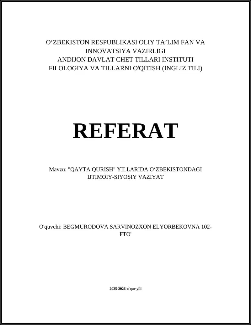 Qayta qurish siyosati O‘zbekistonda