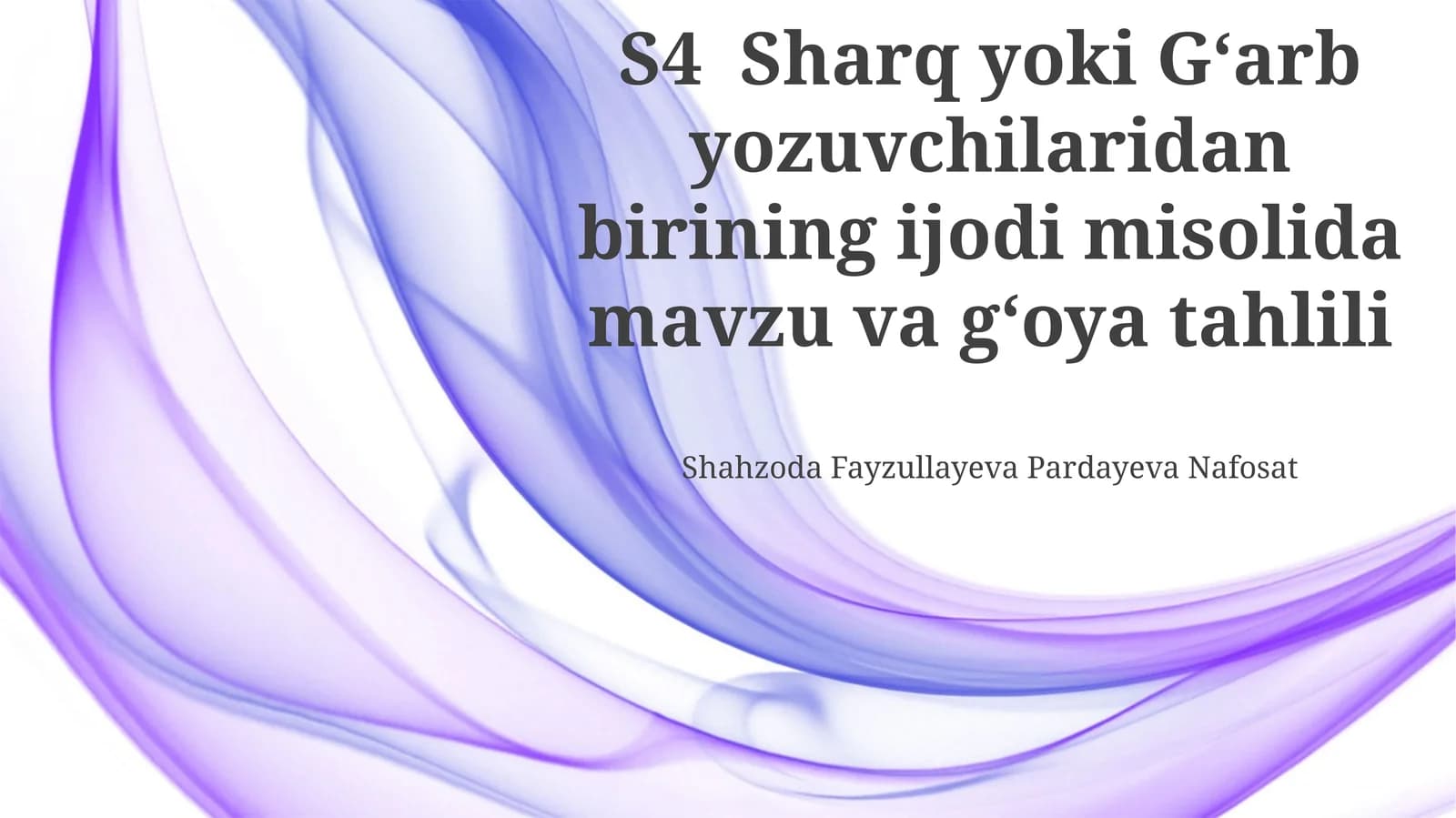 Sharq yoki G‘arb yozuvchilaridan birining ijodi misolida mavzu va g‘oya tahlili