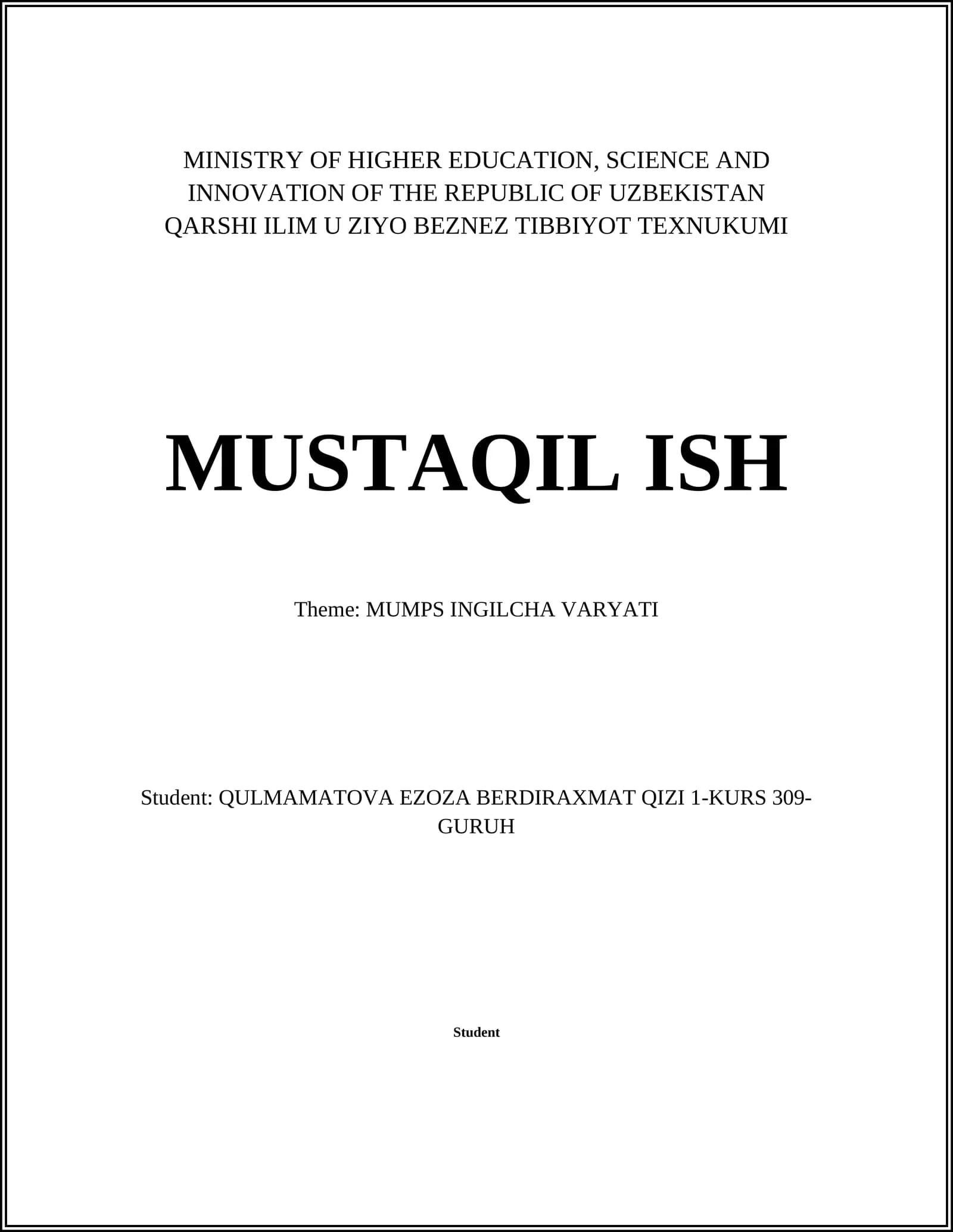 MUMPS INGLIZCHA VARYATI