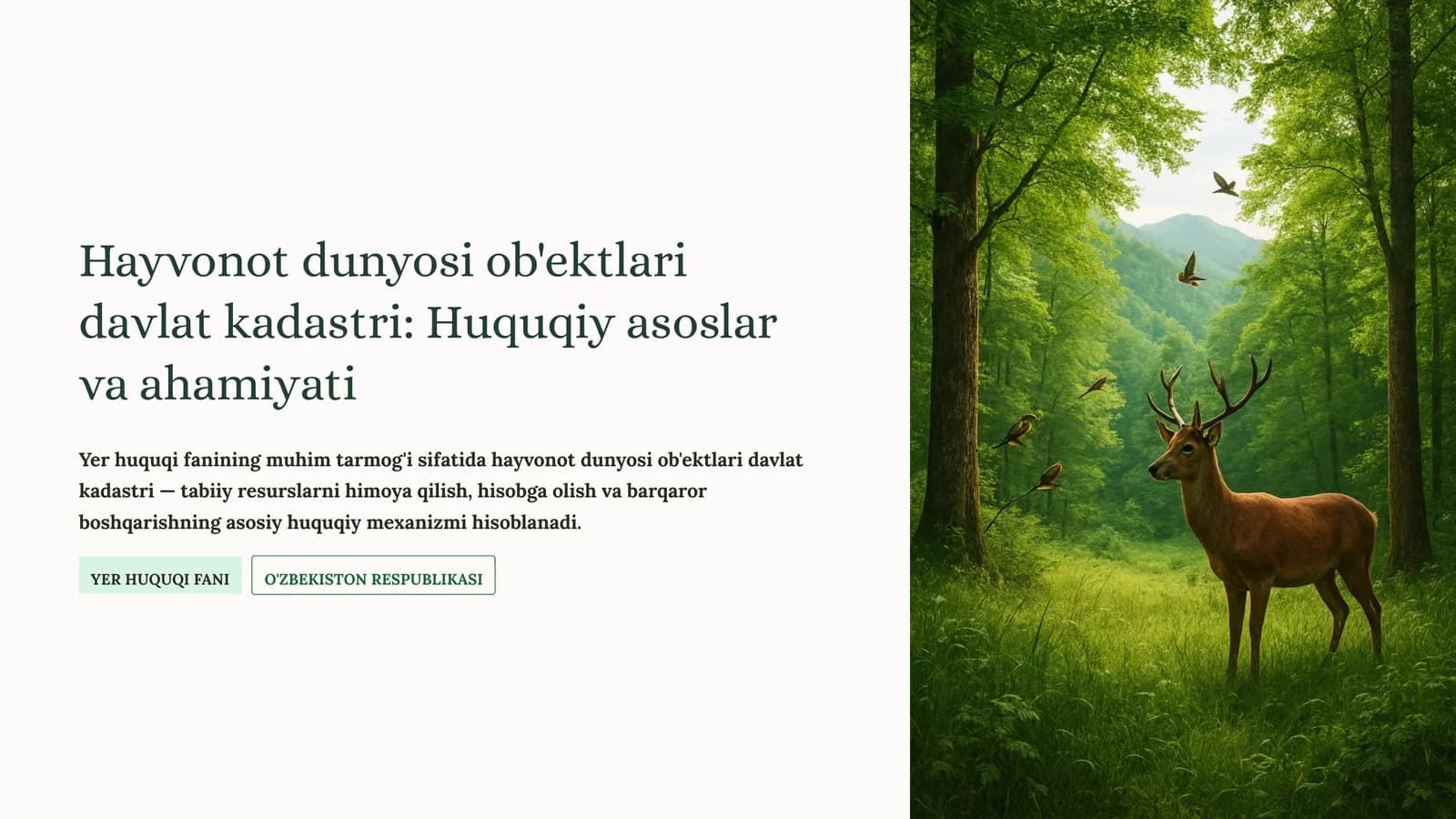 Hayvonot dunyosi ob'ektlari davlat kadastri: Huquqiy asoslar va ahamiyati