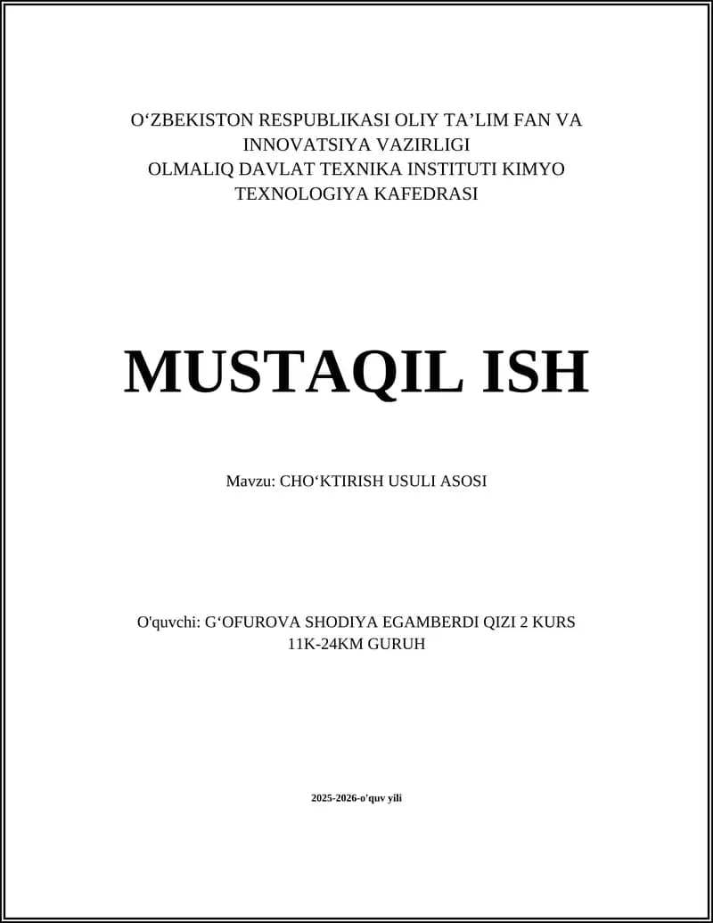 CHOʻKTIRISH USULI ASOSI