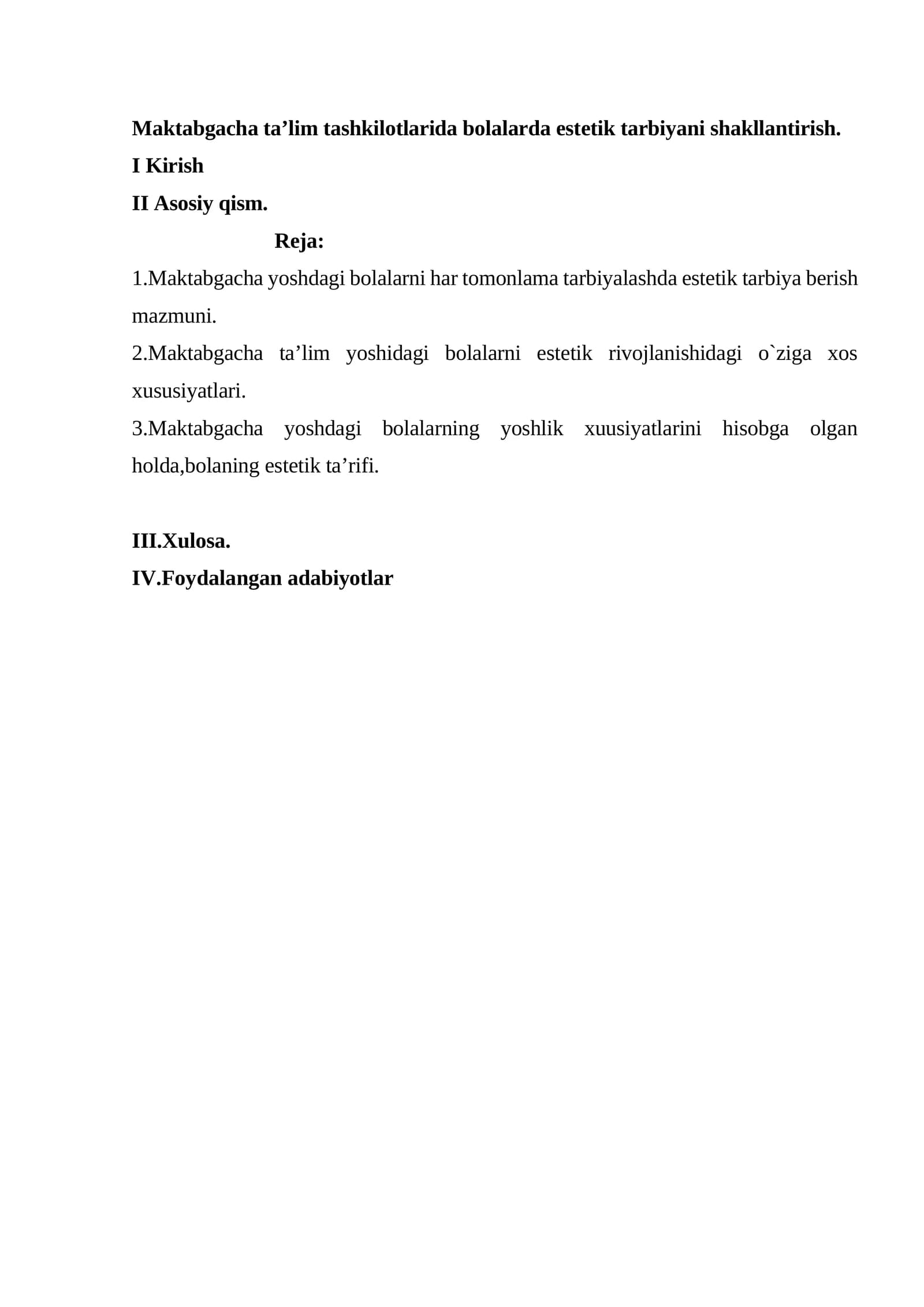 Maktabgacha ta’lim tashkilotlarida bolalarda estetik tarbiyani shakllantirish