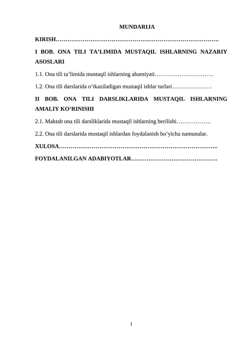 Ona Tili Ta'limida Mustaqil Ishlarining Nazariy Asoslari