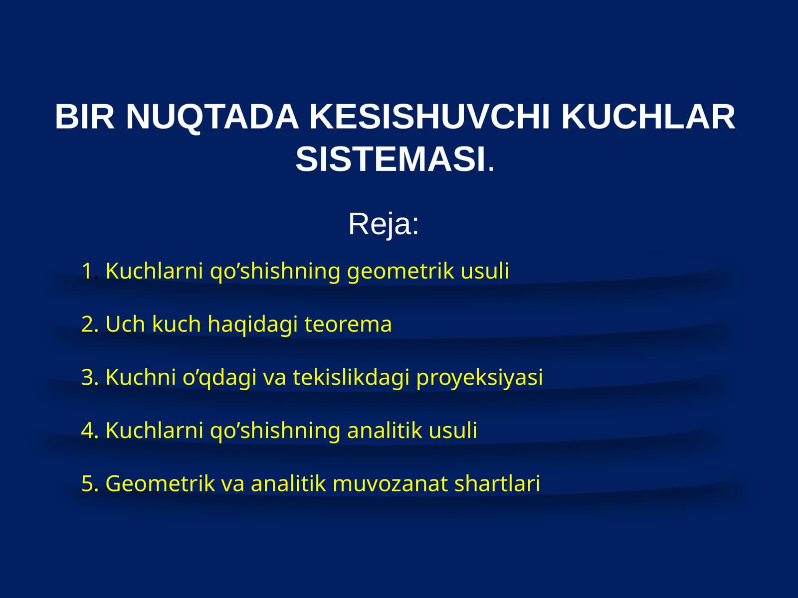 BIR NUQTADA KESISHUVCHI KUCHLAR SISTEMASI