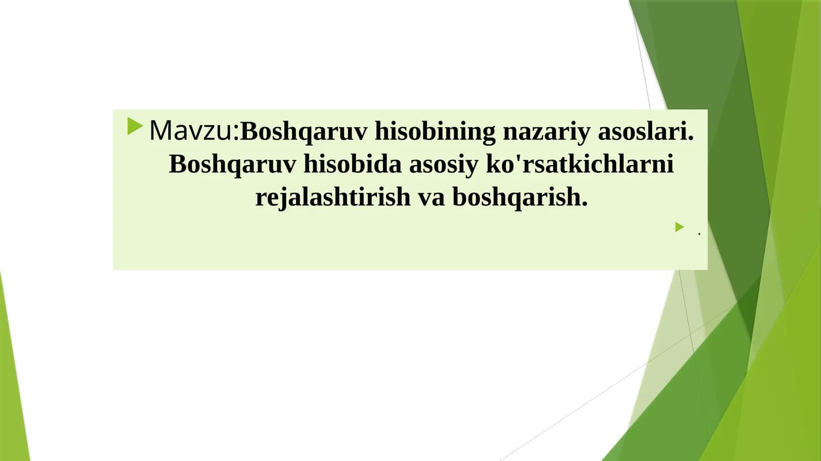 Boshqaruv hisobining nazariy asoslari. Boshqaruv hisobida asosiy ko'rsatkichlarni rejalashtirish va boshqarish