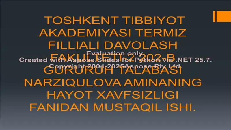HAYOT XAVFSIZLIGI FANIDAN MUSTAQIL ISHI