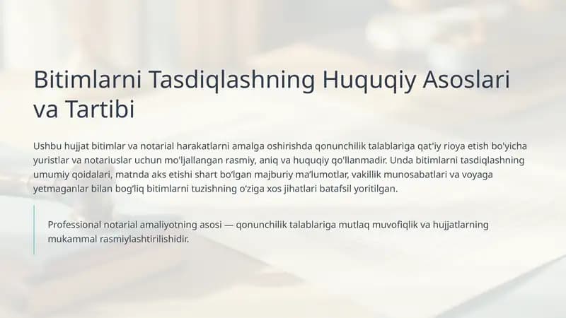 Bitimlarni Tasdiqlashning Huquqiy Asoslari va Tartibi