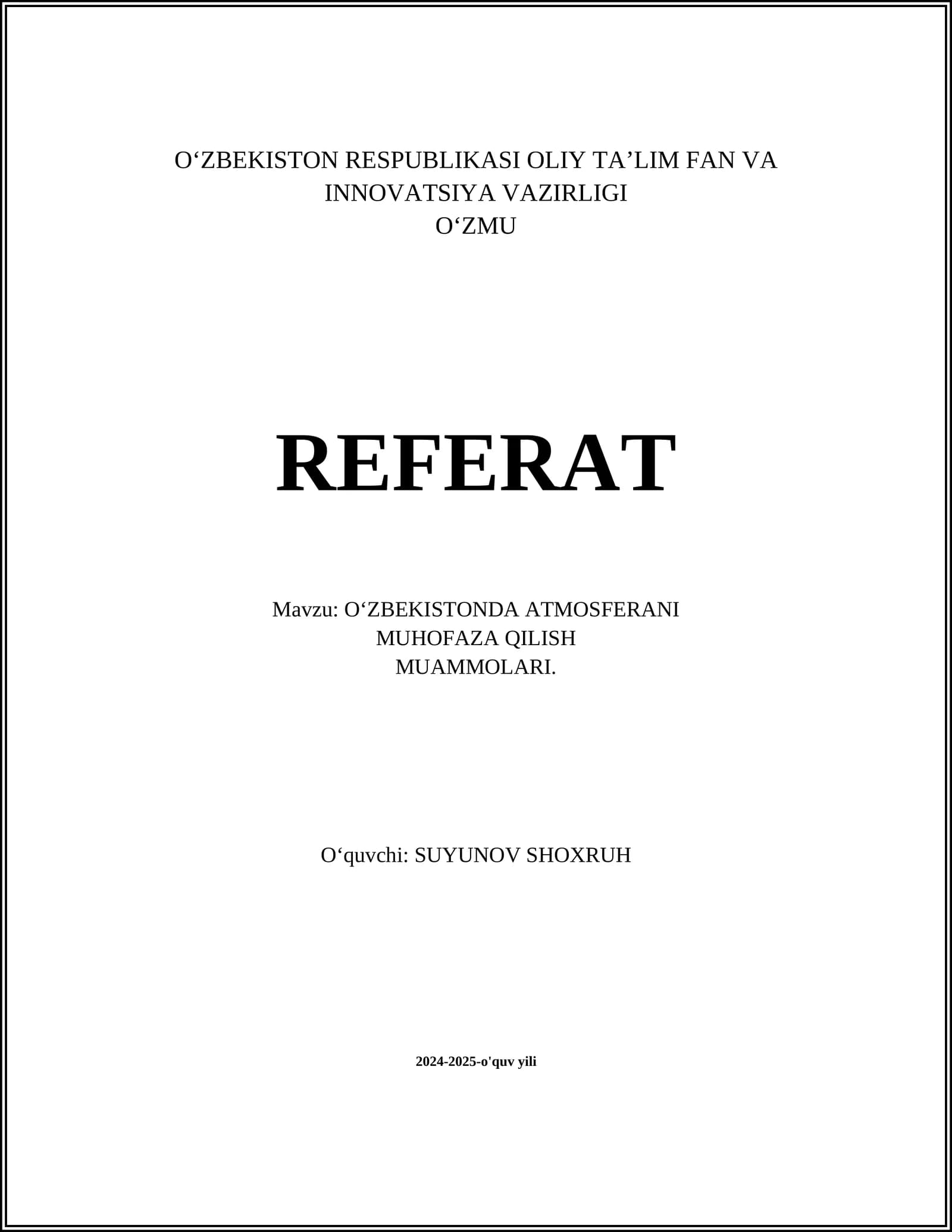Oʻzbekistonda atmosferani muhofaza qilish muammolari