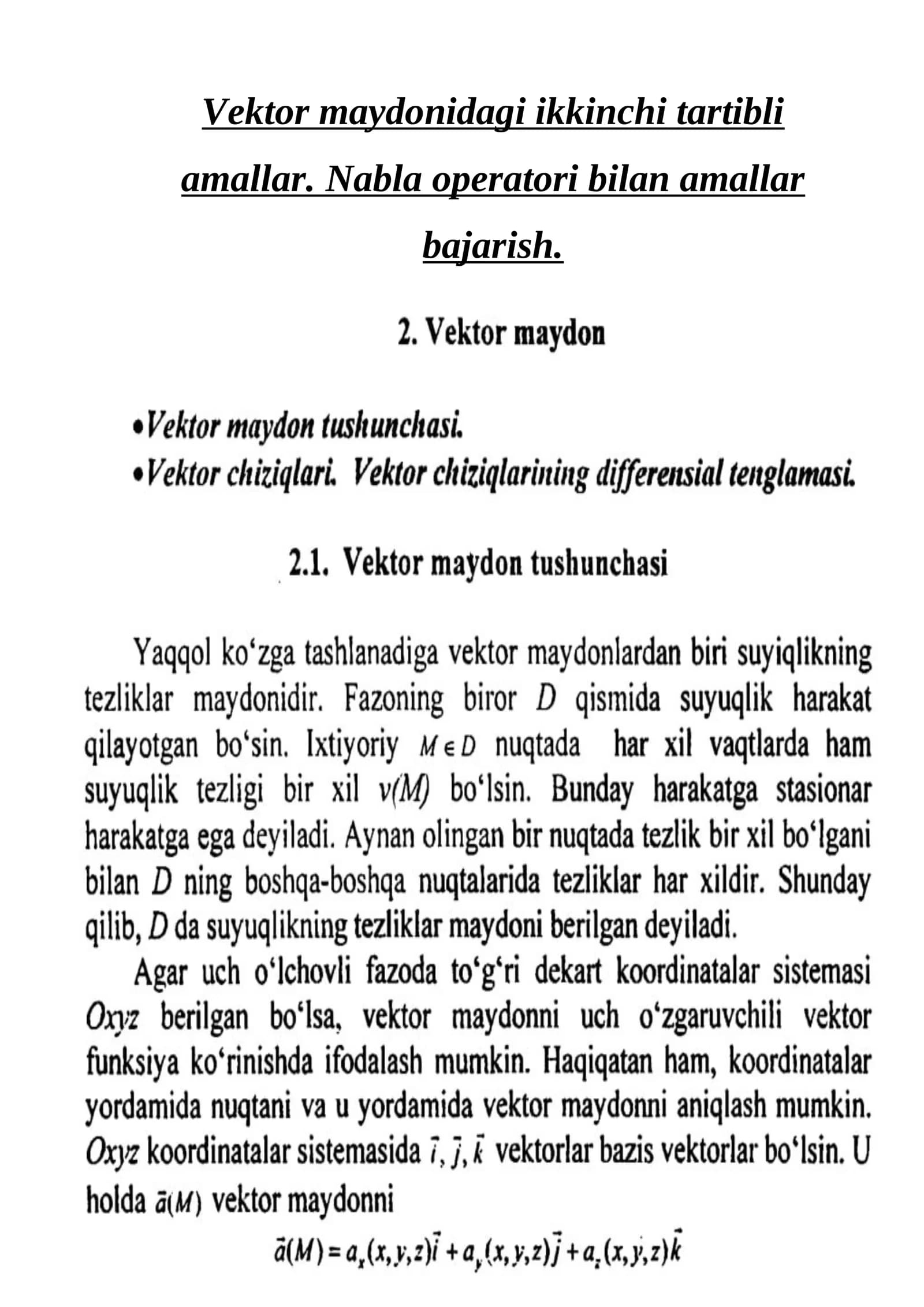 Vektor maydonidagi ikkinchi tartibli amallar