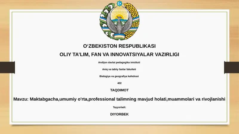 Maktabgacha ta'lim muammolari va rivojlanishi