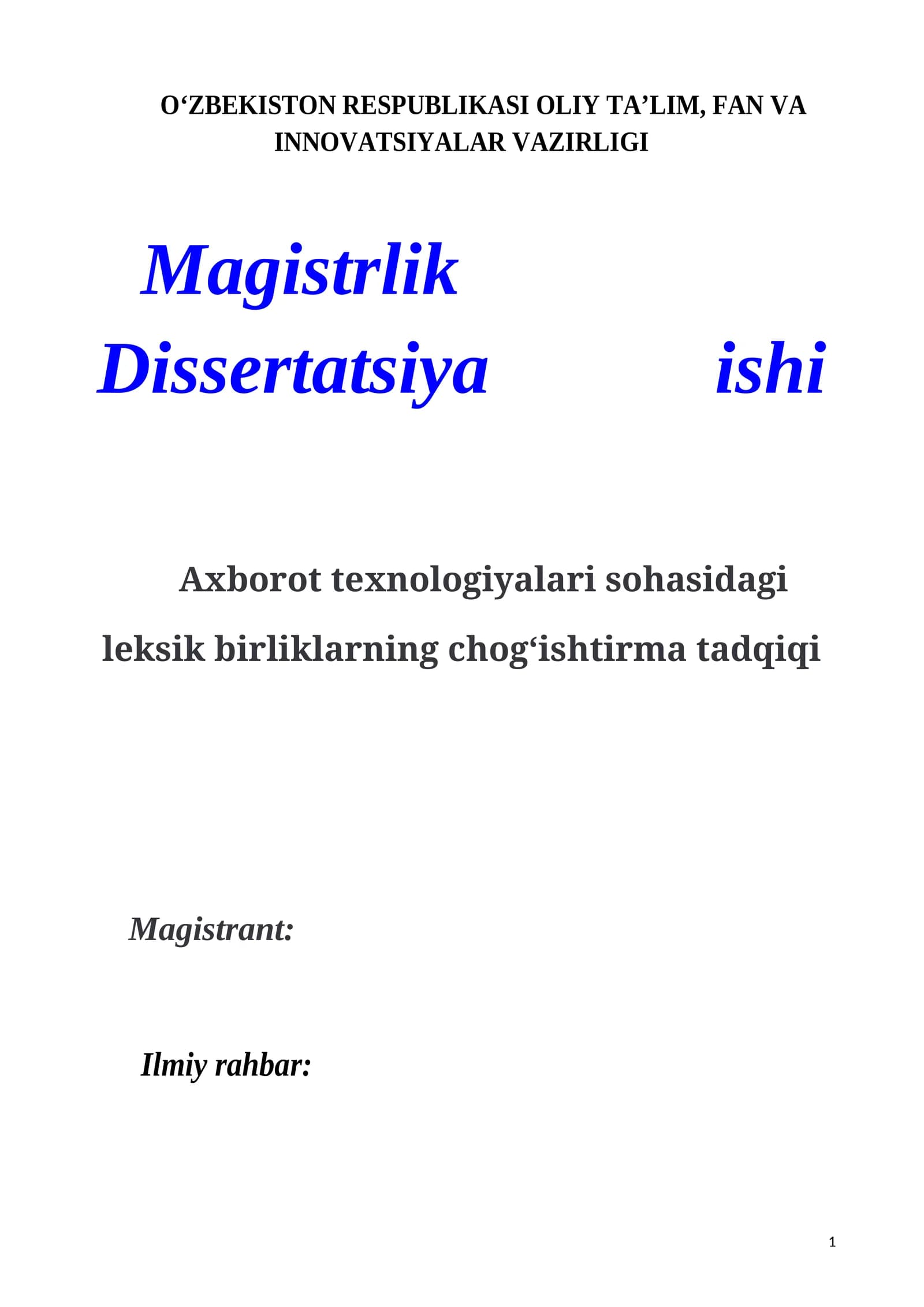 Axborot texnologiyalari sohasidagi leksik birliklarning chogʻishtirma tadqiqi