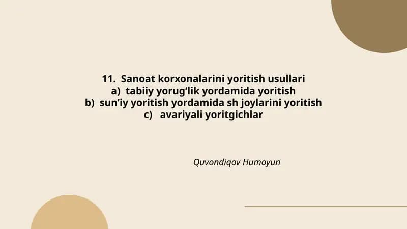 Sanoat korxonalarini yoritish usullari
