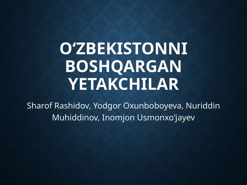 Sharof Rashidov, Yodgor Oxunboboyeva, Nuriddin Muhiddinov, Inomjon Usmonxo‘jayev