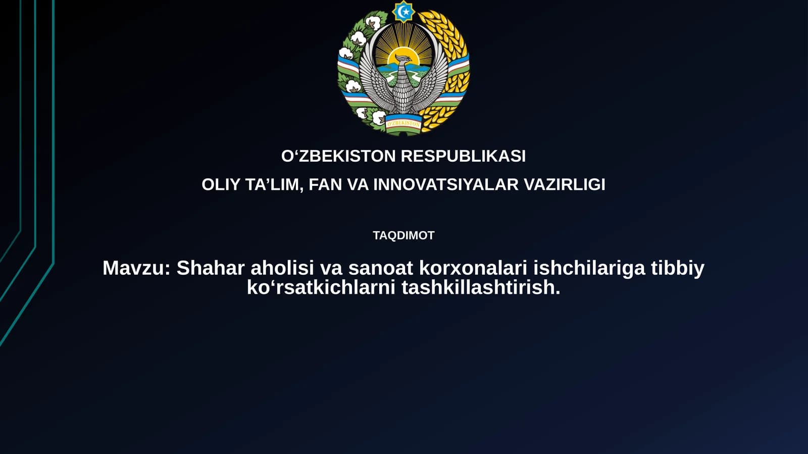 Shaharaholisivasanoatkorxonalariishchilarigatibbiykoʻrsatkichlarnitashkillashtirish