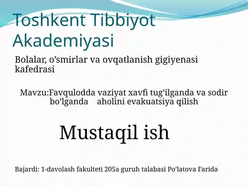 Favqulodda vaziyat xavfi tug'ilganda va sodir bo'lganda aholini evakuatsiya qilish