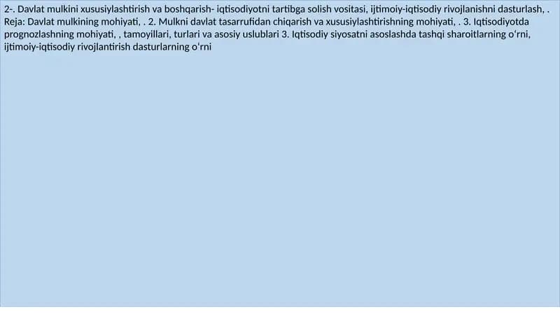 Davlat mulkini xususiylashtirish va boshqarish
