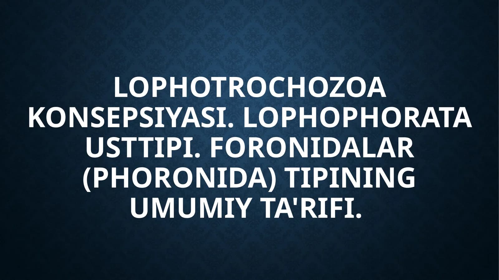 Lophotrochozoa konsepsiyasi. Lophophorata usttipi. Foronidalar (Phoronida) tipining umumiy ta'rifi.