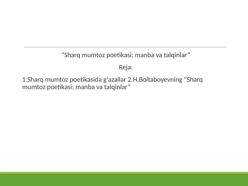 Sharq mumtoz poetikasi: manba va talqinlar
