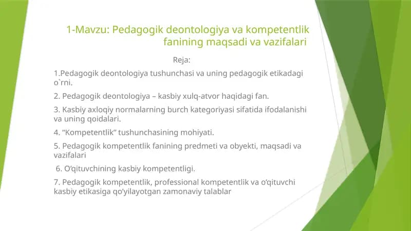Pedagogikde ontologiya va kompetentlik fanining maqsadi va vazifalari