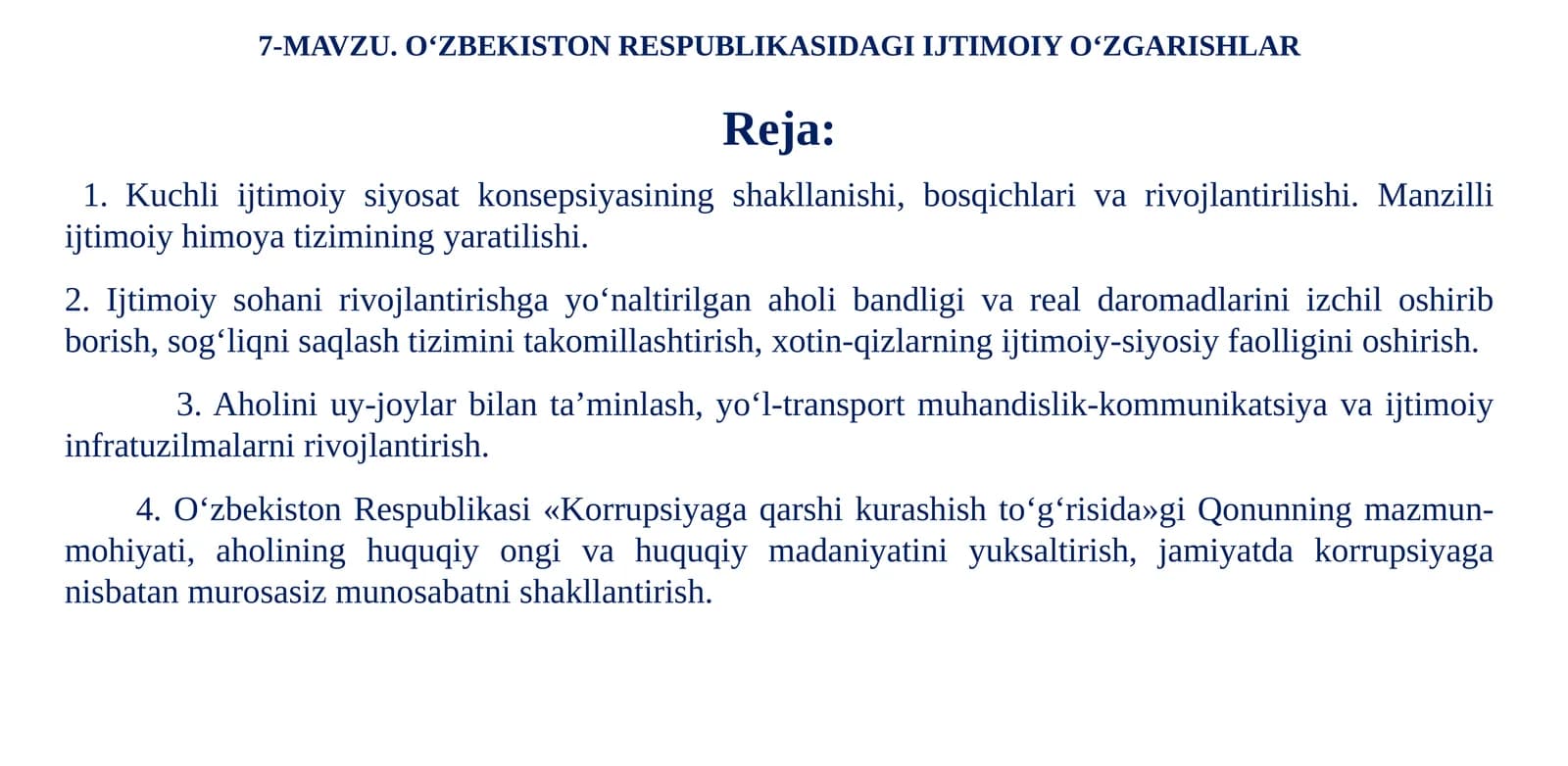 O‘zbekiston Respublikasidagi Ijtimoiy O‘zgarishlar