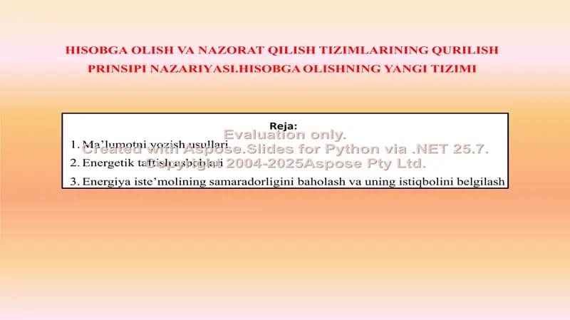 Hisobga olish va nazorat qilish tizimlarining qurilish prinsipi nazariyasi.hisobga olishning yangi tizimi
