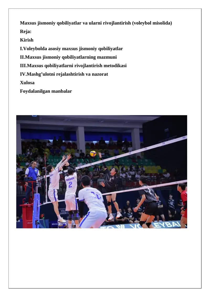Maxsus jismoniy qobiliyatlar va ularni rivojlantirish (voleybol misolida)