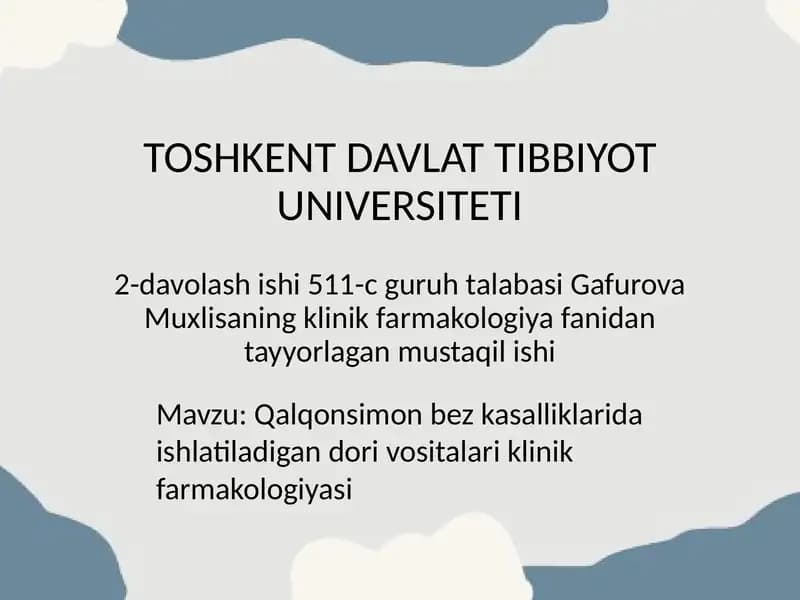 Qalqonsimon bezkasalliklarida ishlatiladigan dorivositalari klinik farmakologiyasi