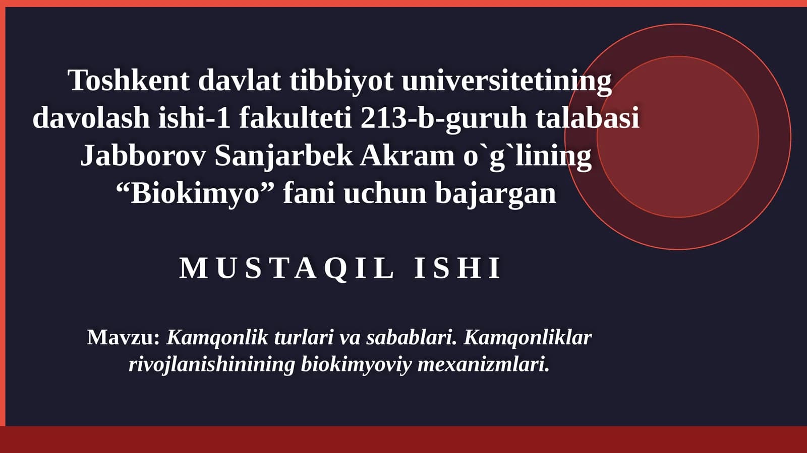 Kamqonlik turlari va sabablari. Kamqonliklar rivojlanishining biokimyoviy mexanizmlari