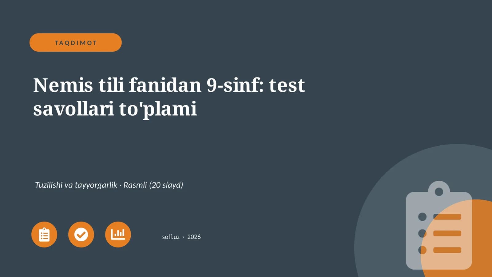 Nemis tili fanidan 9-sinf: test savollari to'plami