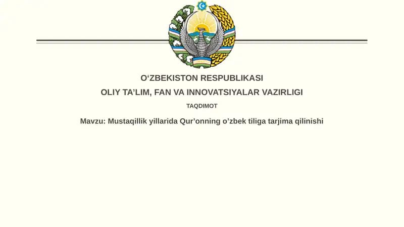 Mustaqillik yillarida Qur'onning o'zbek tiligatarjimaqilinishi
