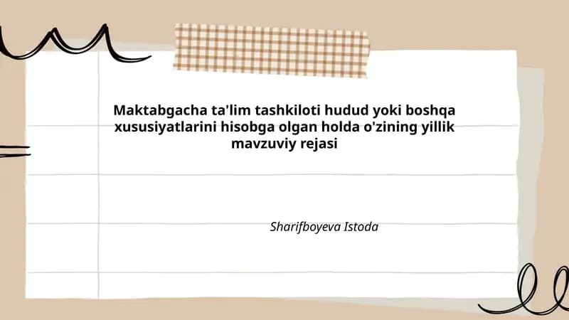 O'zining yillik mavzuviy rejasi