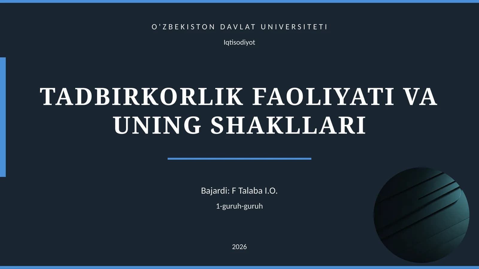 TADBIRKORLIK FAOLIYATI VA UNING SHAKLLARI