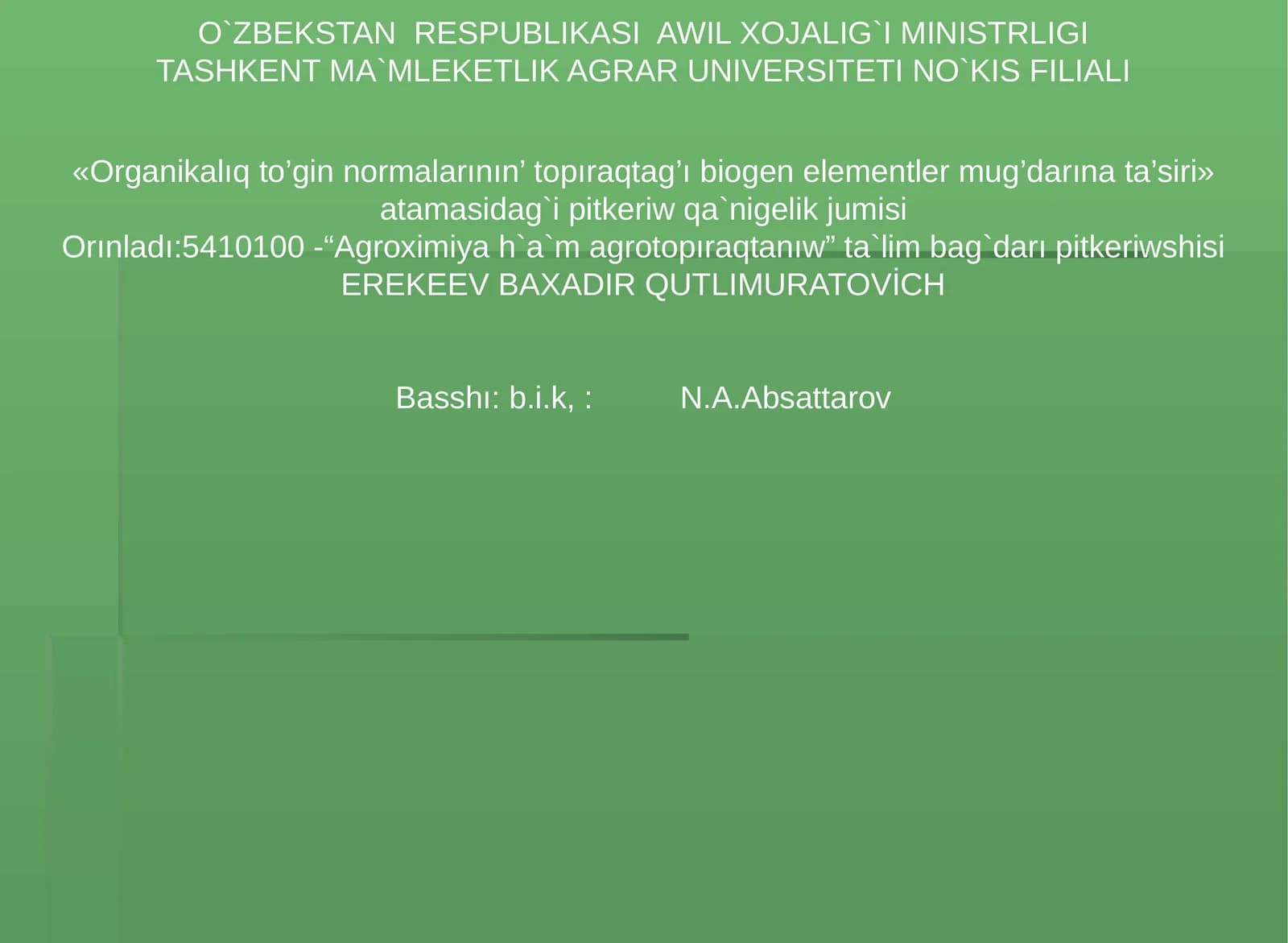 Organikalıq to’gin normalarının’ topıraqtag’ı biogen elementler mug’darına ta’siri