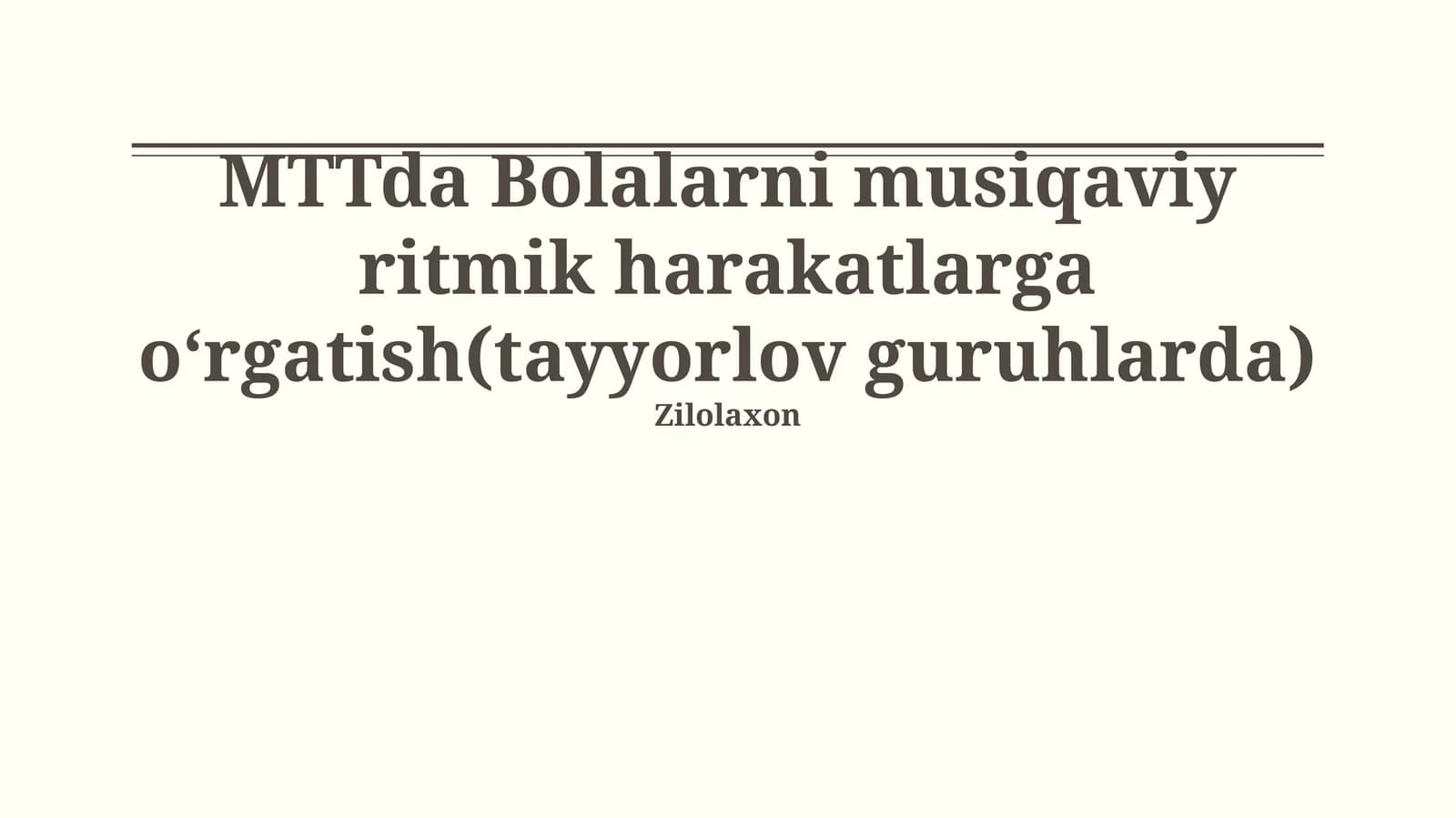 MTTda Bolalarni musiqaviy ritmik harakatlarga oʻrgatish(tayyorlov guruhlarda)