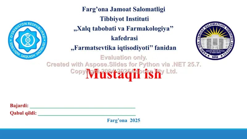 Farmasevtika mahsulotlari tannarxini shakllantirish jarayoni. Taqdimot 16 bet.