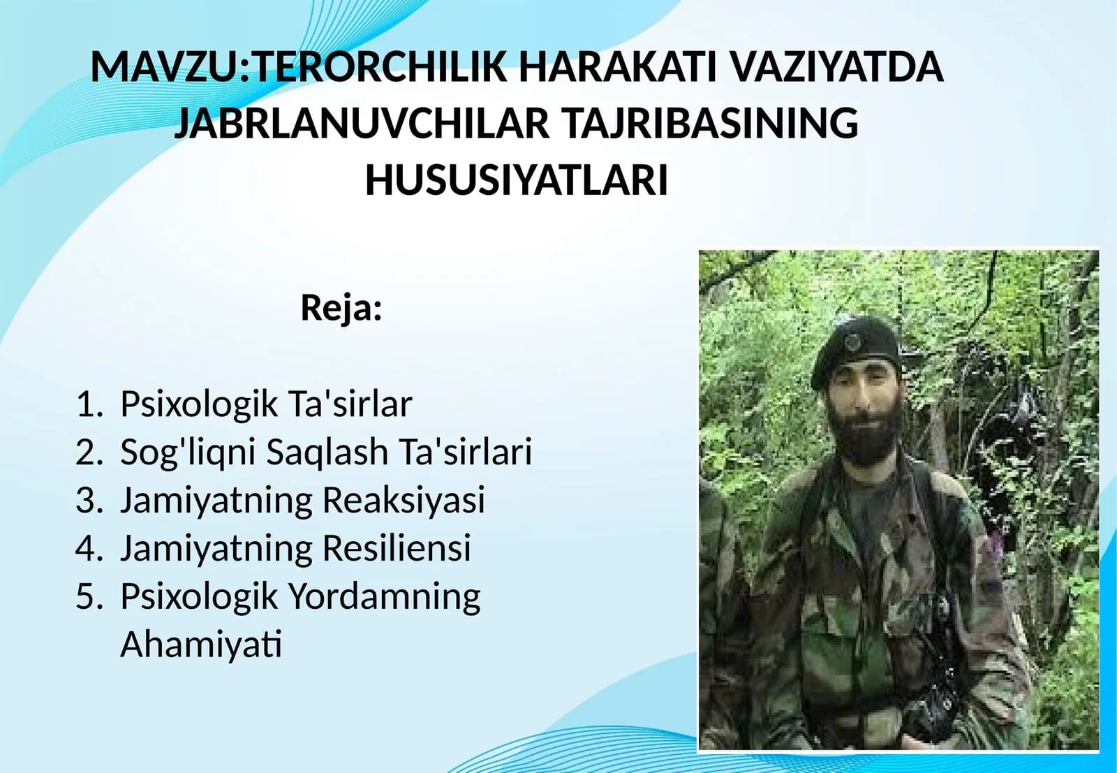 TERORCHILIKHARAKATI VAZIYATDA JABRLANUVCHILAR TAJRIBASINING HUSUSIYATLARI