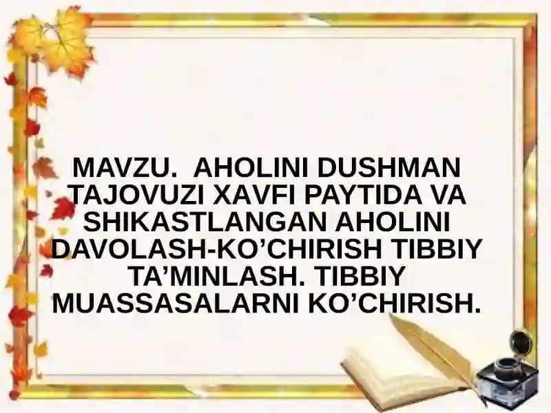 Tibbiyot Punktlari va Davolash Muassasalarni Ko'chirish