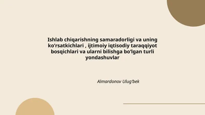 Ishlab chiqarishning samaradorligi va uning koʻrsatkichlari