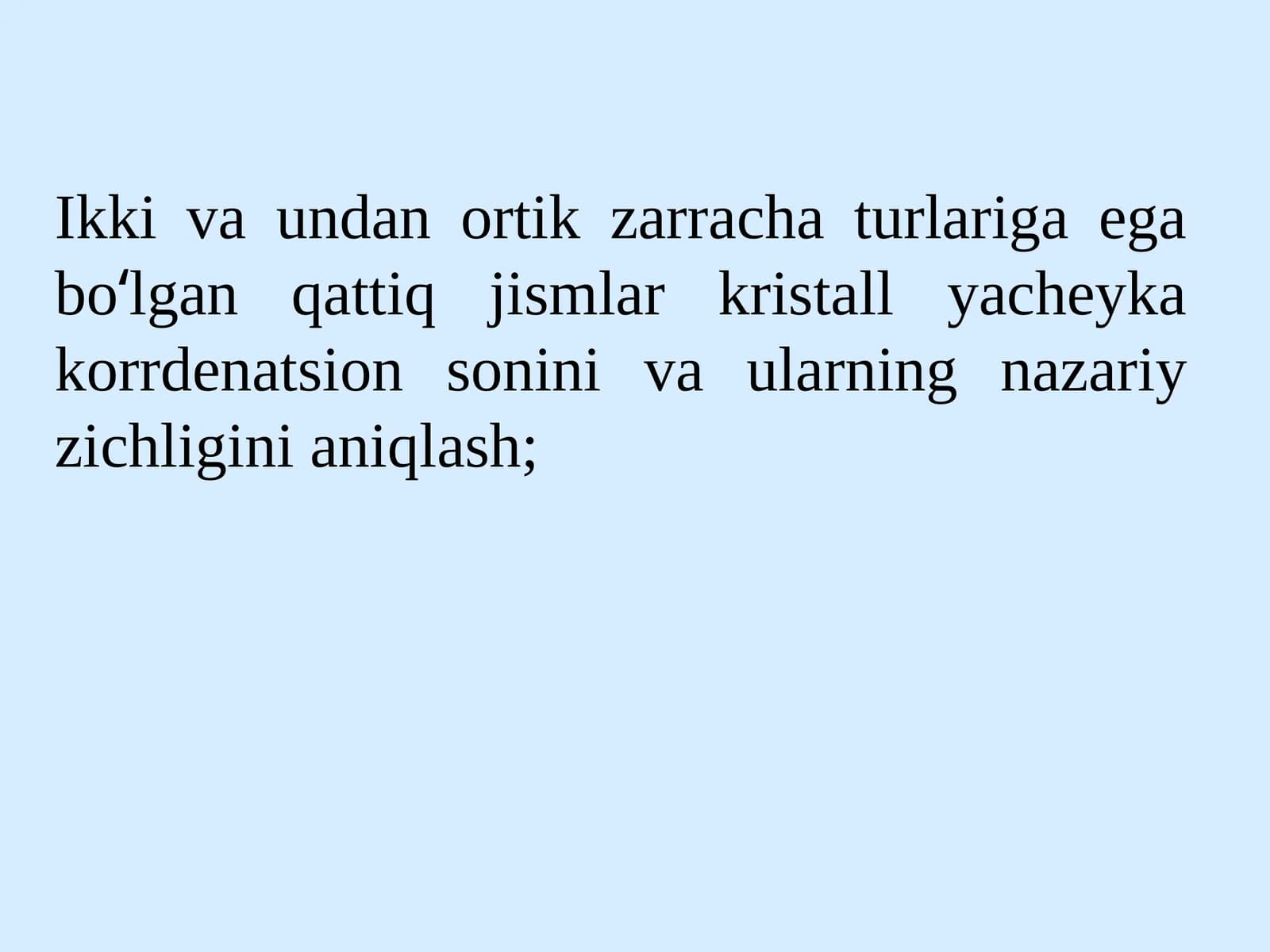 Kristall yacheyka korrdenatsion sonini aniqlash
