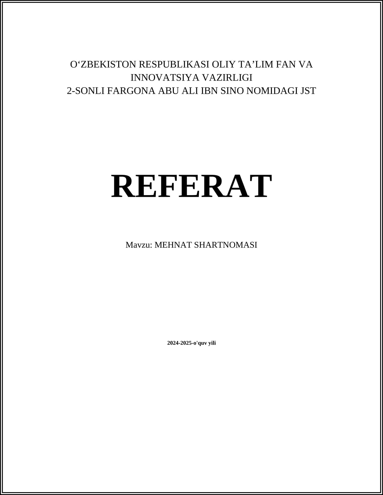 REFERAT: MEHNAT SHARTNOMASI