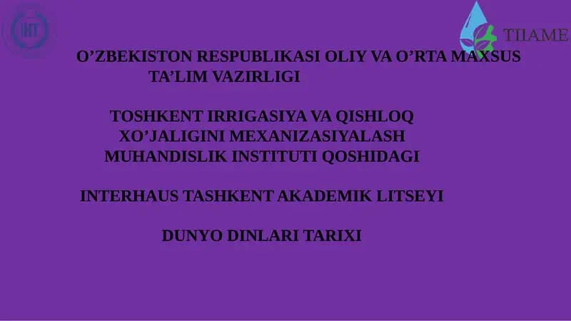 DUNYO DINLARI TARIXI