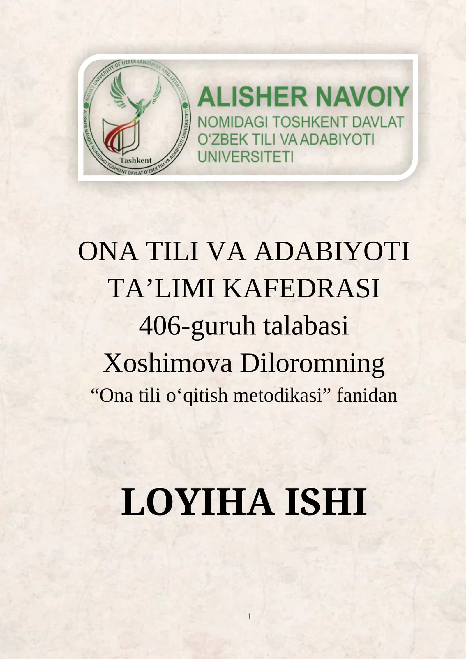 ONA TILI VA ADABIYOTI TA’LIMI KAFEDRASI